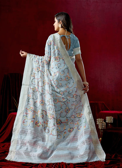 Vasthrlay Ethnic Grey Saree with decorative embroidery design