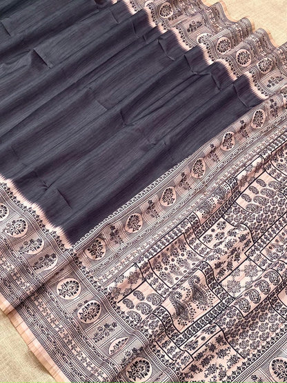 Vasthrlay Classic Kalamkari Saree with elegant Tussar styling