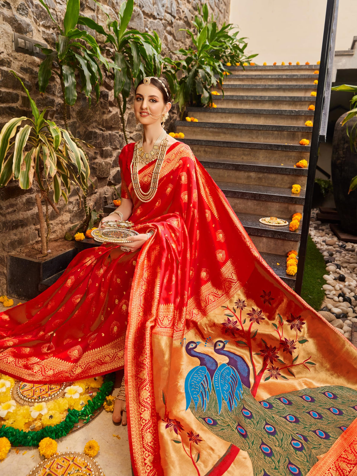 Vasthrlay Traditional Saree in Classic with refined paithani ethnic appeal