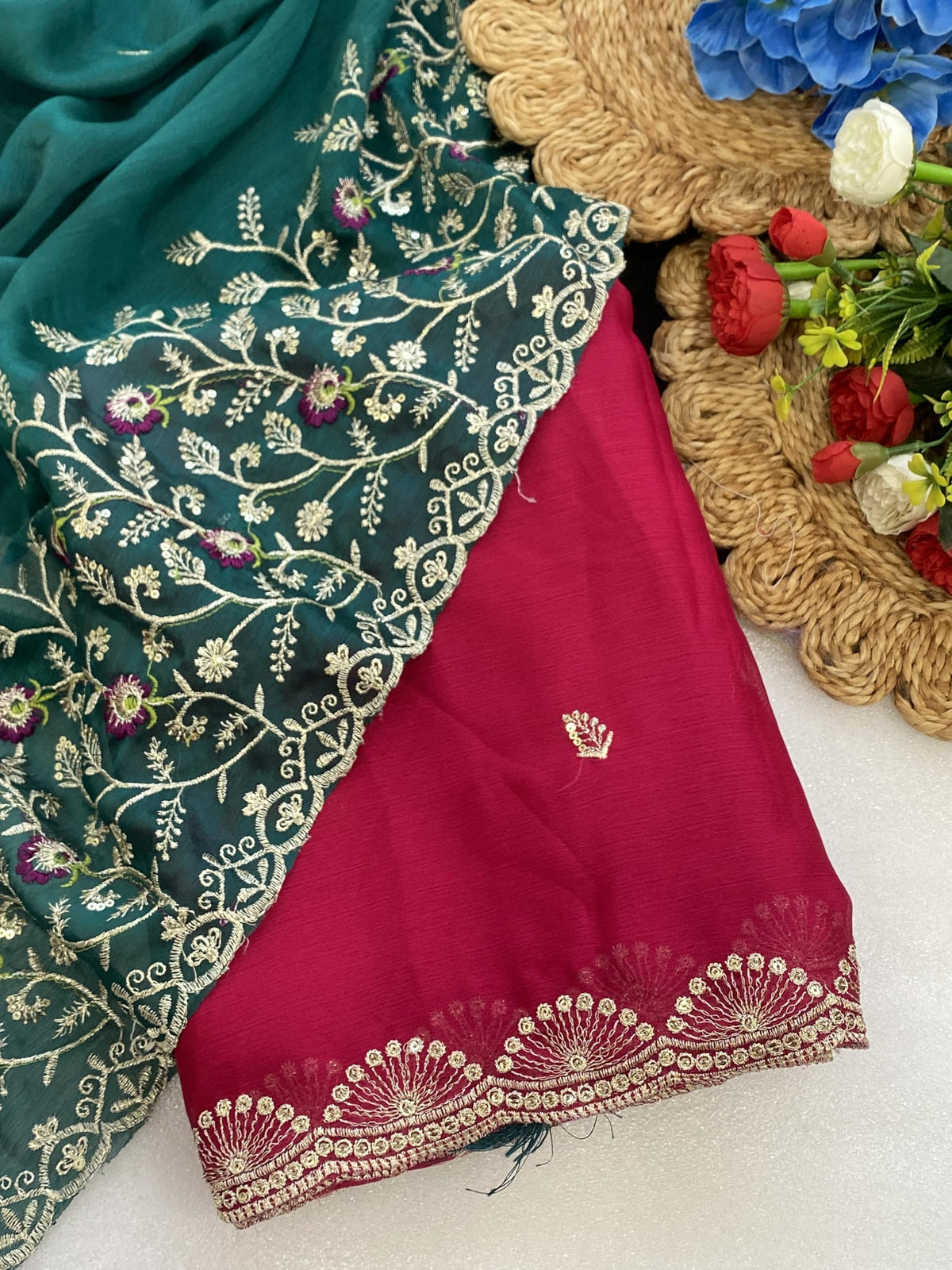 Vasthrlay Georgette Pink Saree with decorative embroidery design