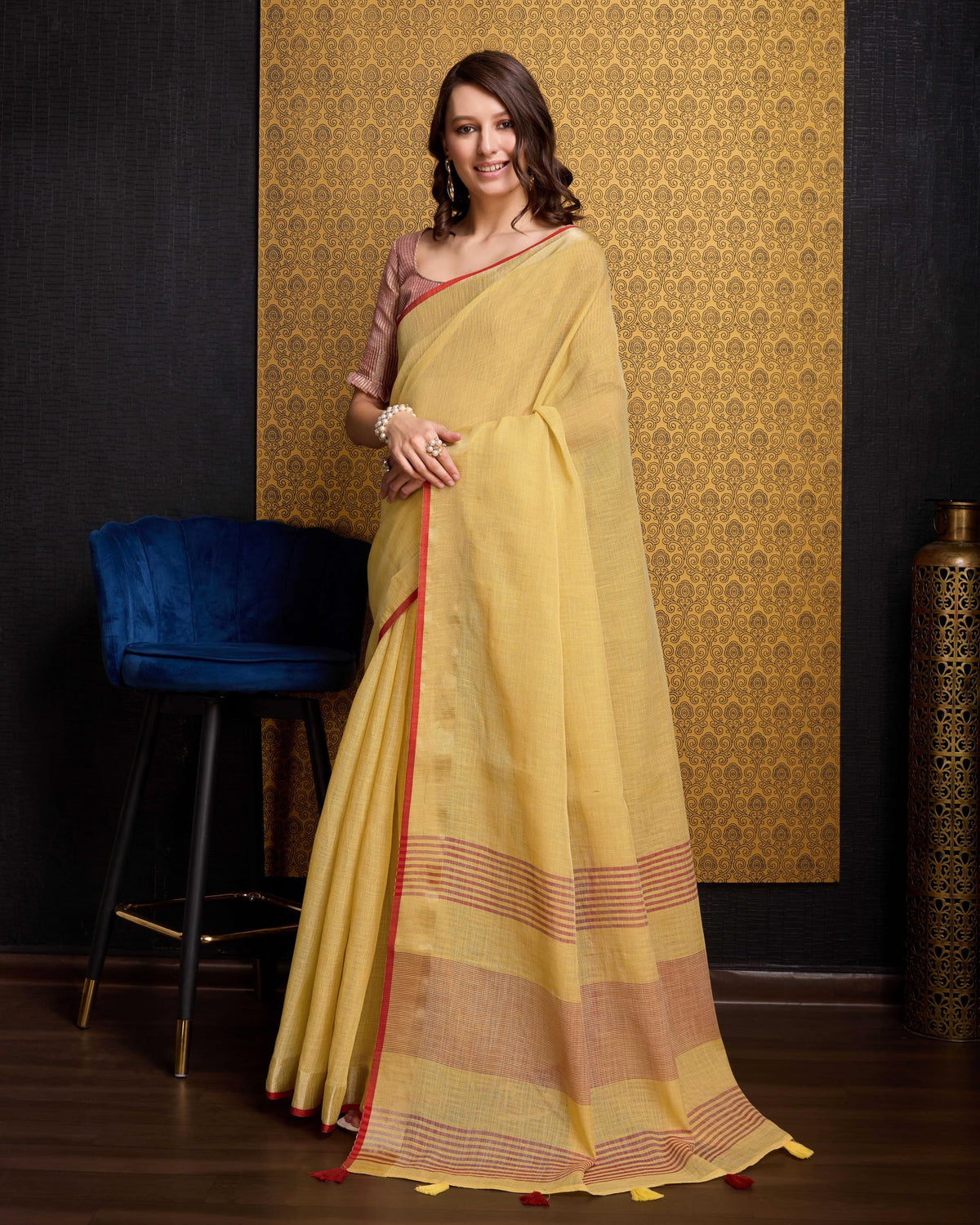 Vasthrlay Cotton Classic Saree with decorative traditional design