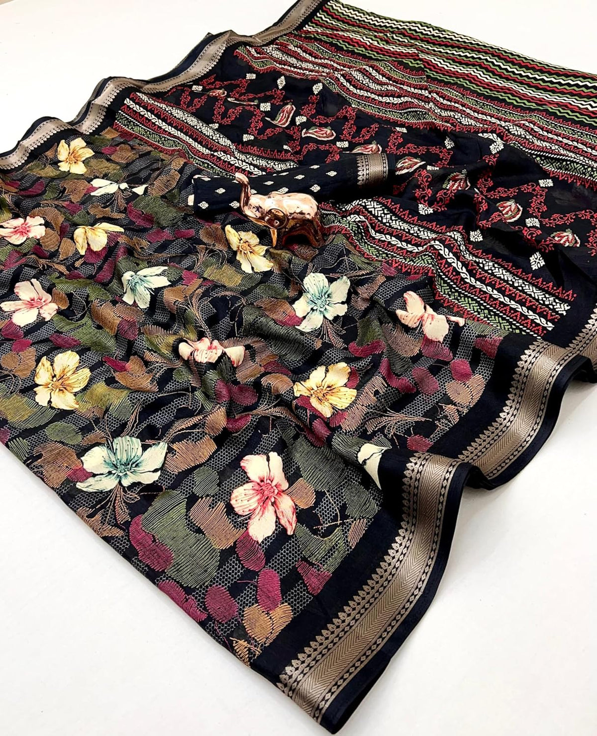 Vasthrlay Classic Floral Saree with elegant Tussar styling