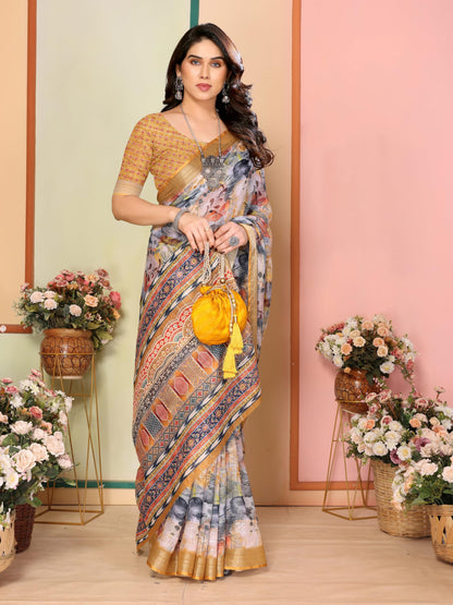 Vasthrlay Printed Saree in Brown with refined ethnic ethnic appeal