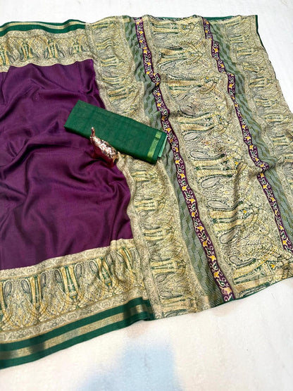 Vasthrlay Classic Printed Saree with elegant Tussar styling