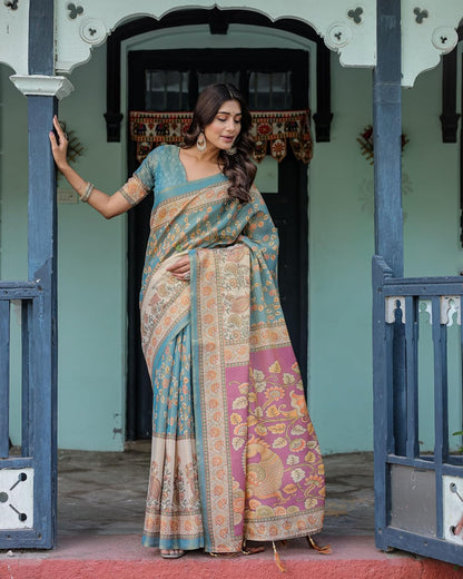 Vasthrlay Turquoise Traditional Saree for wedding and party wear styling