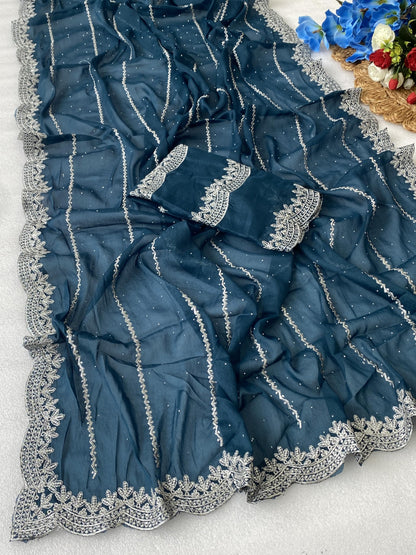 Vasthrlay Blue Traditional Saree for wedding and party wear styling
