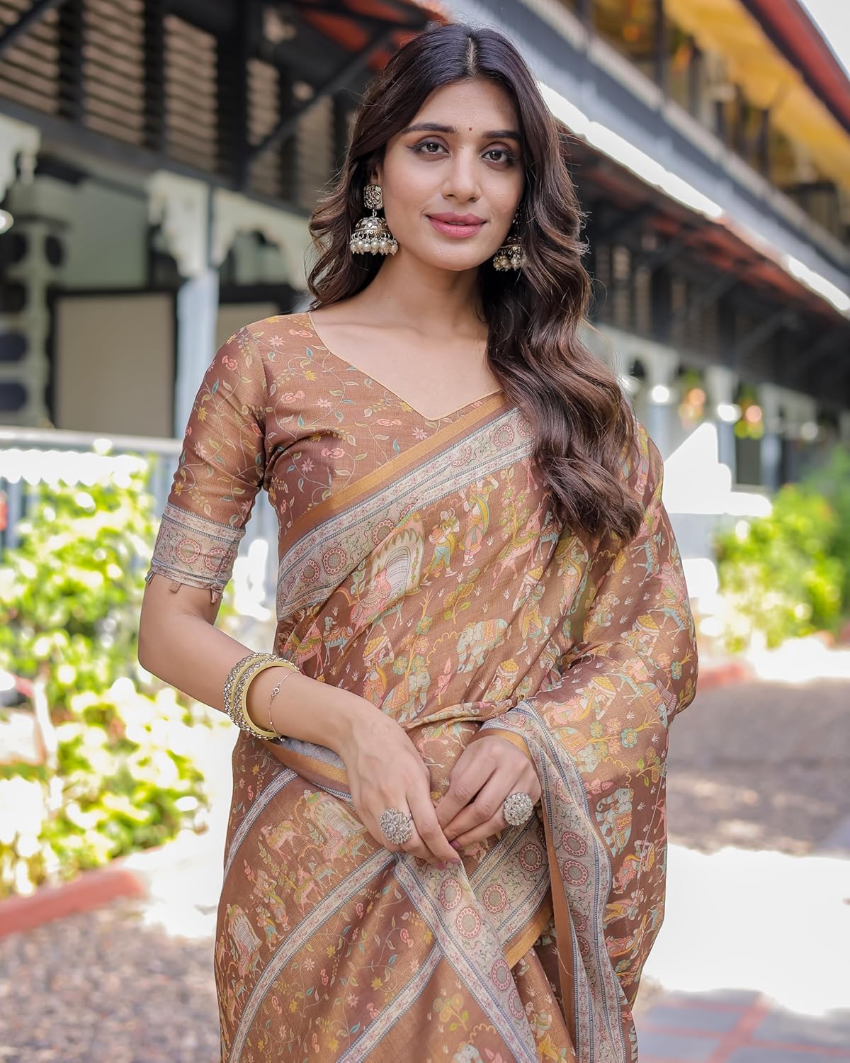 Vasthrlay Handloom Turquoise Saree with decorative traditional design