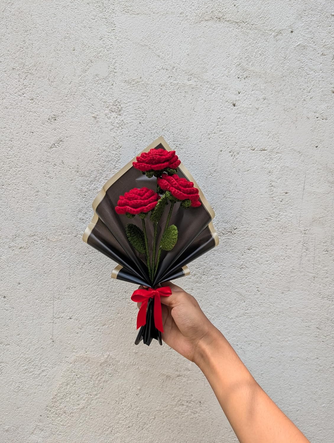 Handicrafts Handmade Crochet Red Roses Bouquet