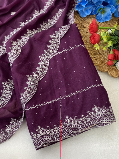 Vasthrlay Ethnic Blue Saree with decorative embroidery design
