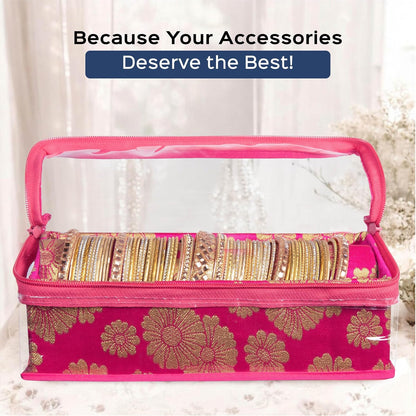 HomeStrap Brocade Single Rod Bangle Box with Transparent Top and Zip