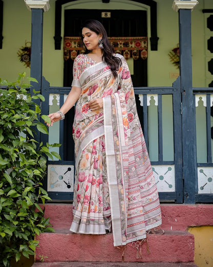 Vasthrlay Printed Saree in Classic with refined handwoven ethnic appeal