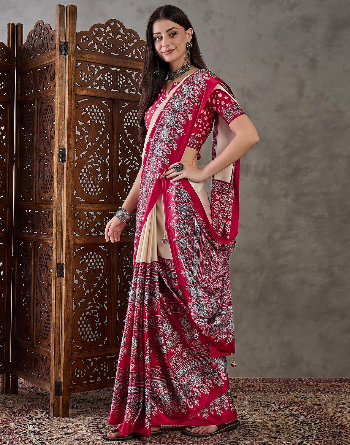 Vasthrlay ethnic saree in Maroon colour for festive occasions