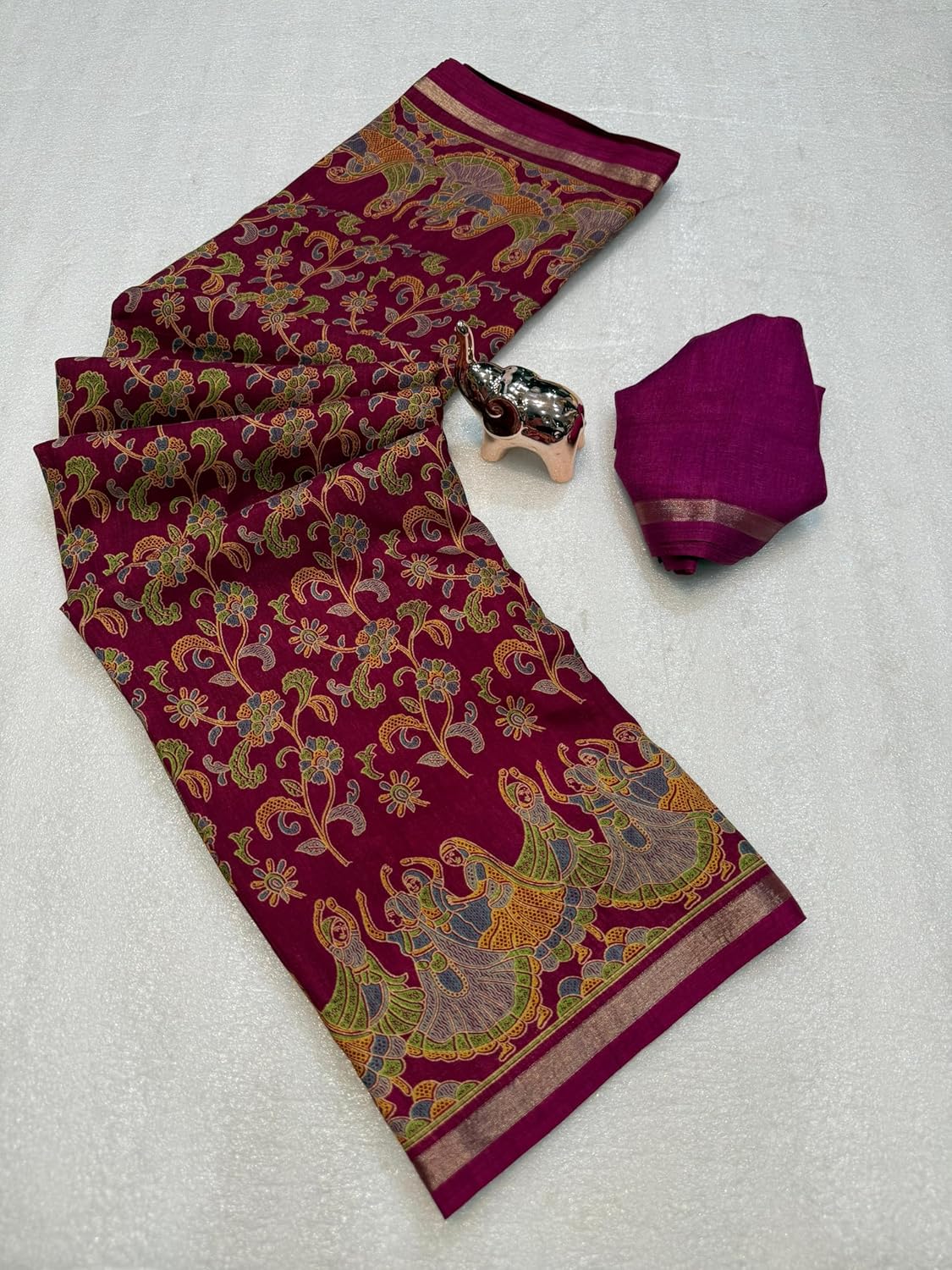 Vasthrlay Tussar Classic Saree with decorative Kalamkari design