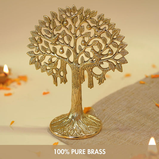 Behoma 100% Pure Brass Kalpvriksh Tree with Birds Set 7 Inch
