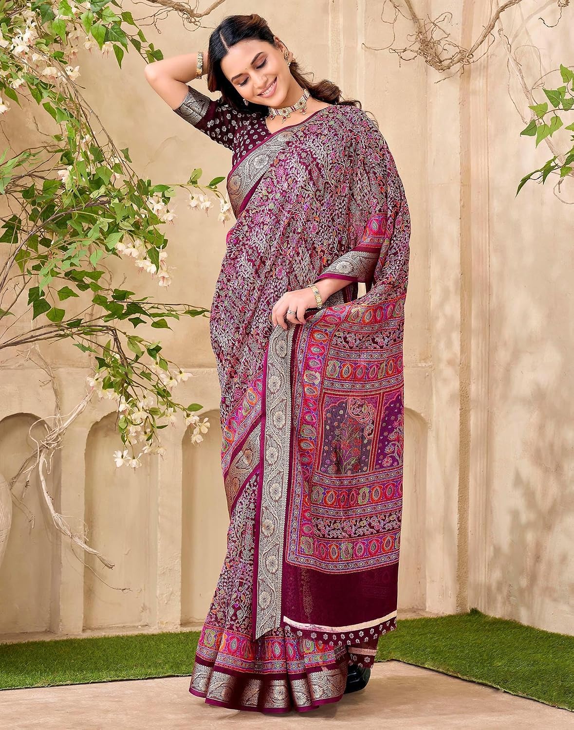Vasthrlay Printed saree design in Red traditional style