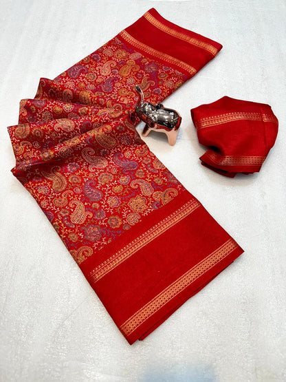 Vasthrlay Tussar Classic Saree with decorative Kalamkari design