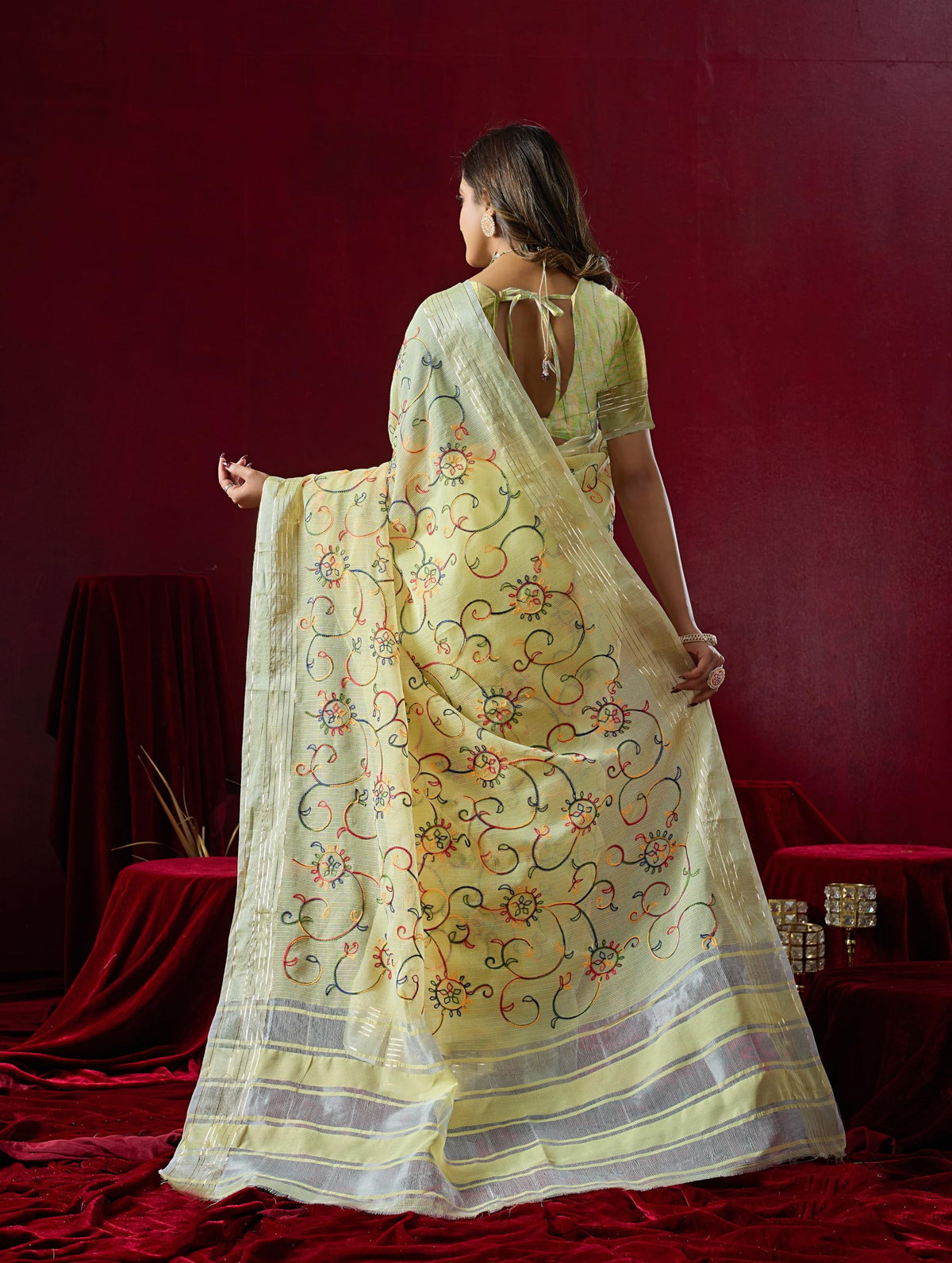 Vasthrlay Yellow Traditional Saree for wedding and party wear styling