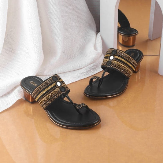 Cheemo Ethnic Block Heel Kolhapuris for Women Style 92-157