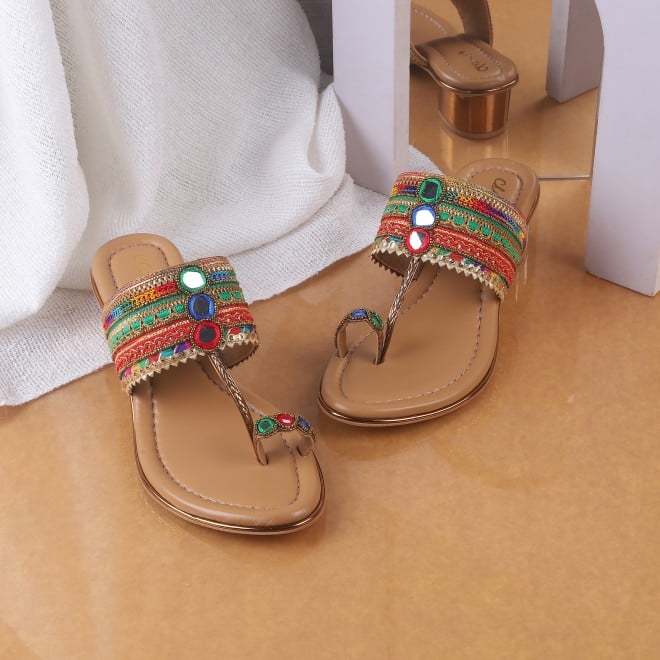 Cheemo Ethnic Block Heel Kolhapuris for Women Style 92-157