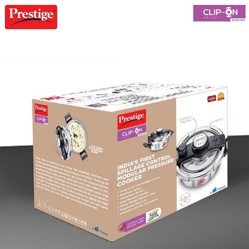 Prestige Clip-on Mini Svachh Stainless Steel Spillage Control Pressure Cooker Silver 2 L