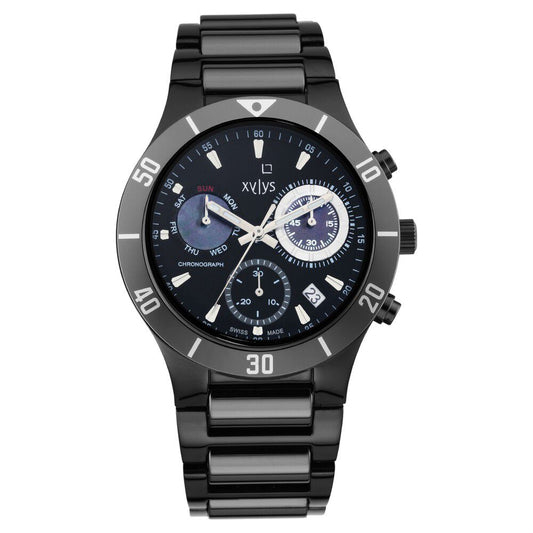 Xylys Swiss Chronograph Stainless Steel And Ceramic Strap Black Dial Watch For Men