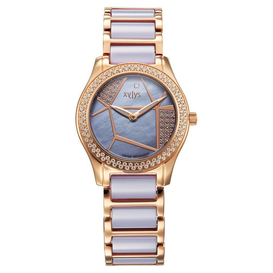 Xylys Swiss Analog Shimmer Swiss Steel and Ceramic Mother of Pearl Lilac Dial Watch for Women - image 1
