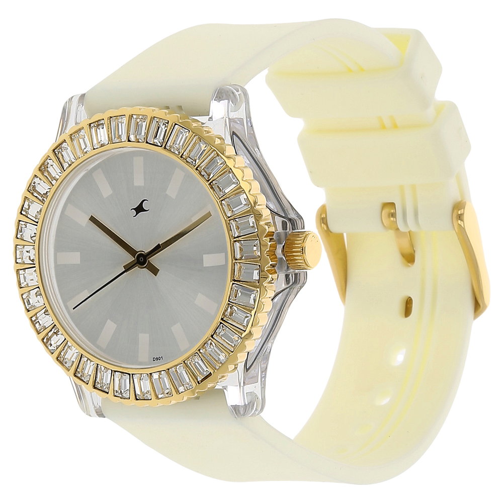 Fastrack Quartz Analog Silver Dial Plastic Strap Watch for Girls