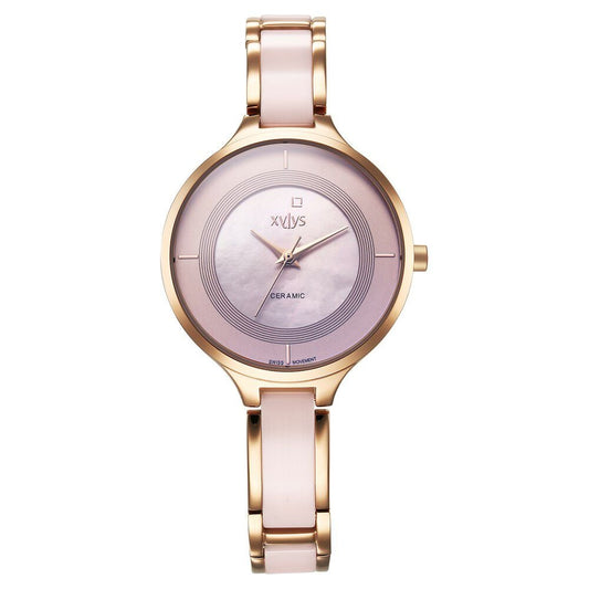 Xylys Seraphina Swiss Analog Steel and Ceramic Mother of Pearl Pink Dial Watch for Women