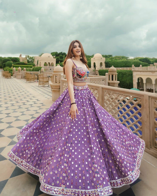 Ethenika Navratri Designer Chaniya Choli | Muslin Cotton | Mirror Work | Free Size 38-44