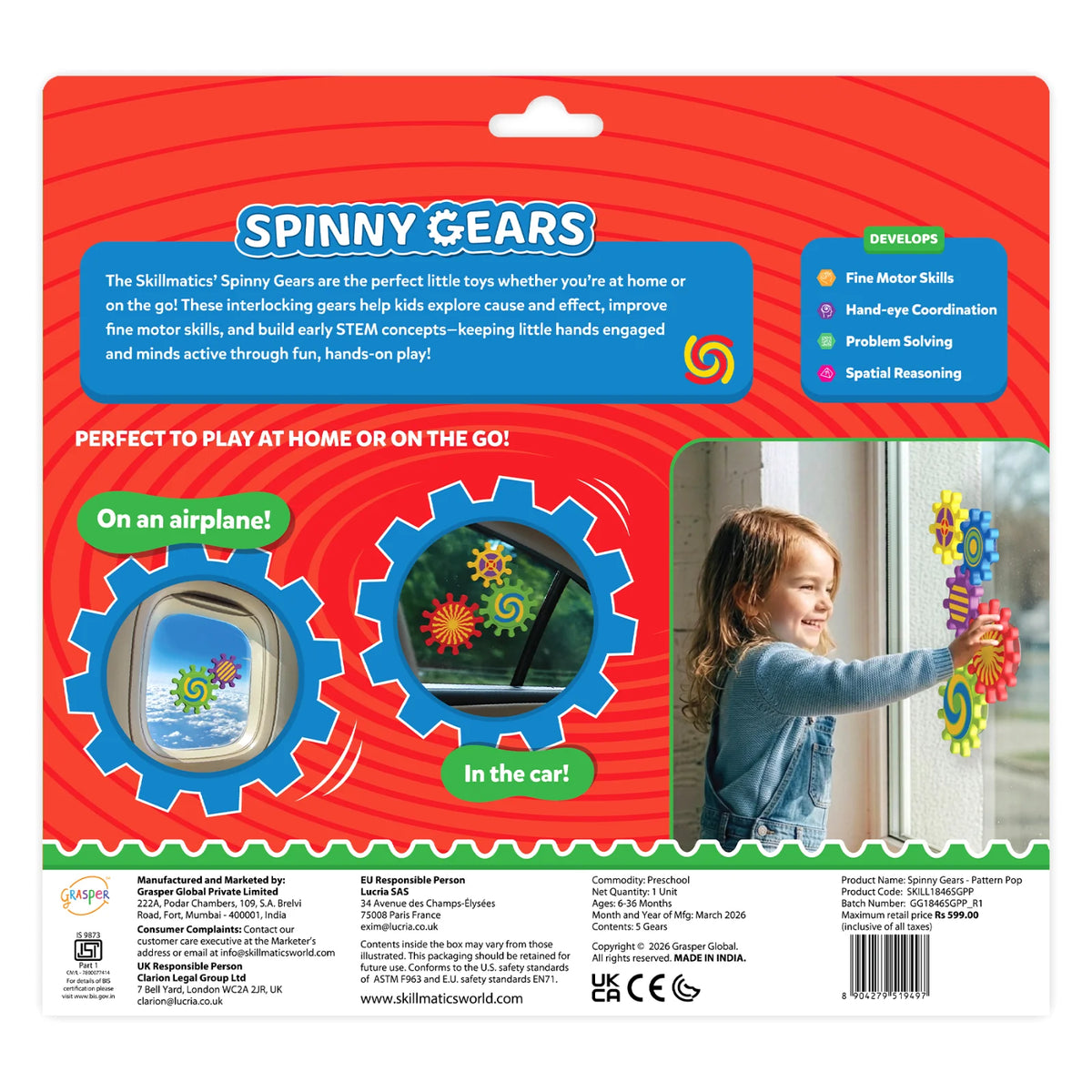 Skillmatics Spinny Gears Pattern Pop 5 Interlocking Gears 6 to 36 Months