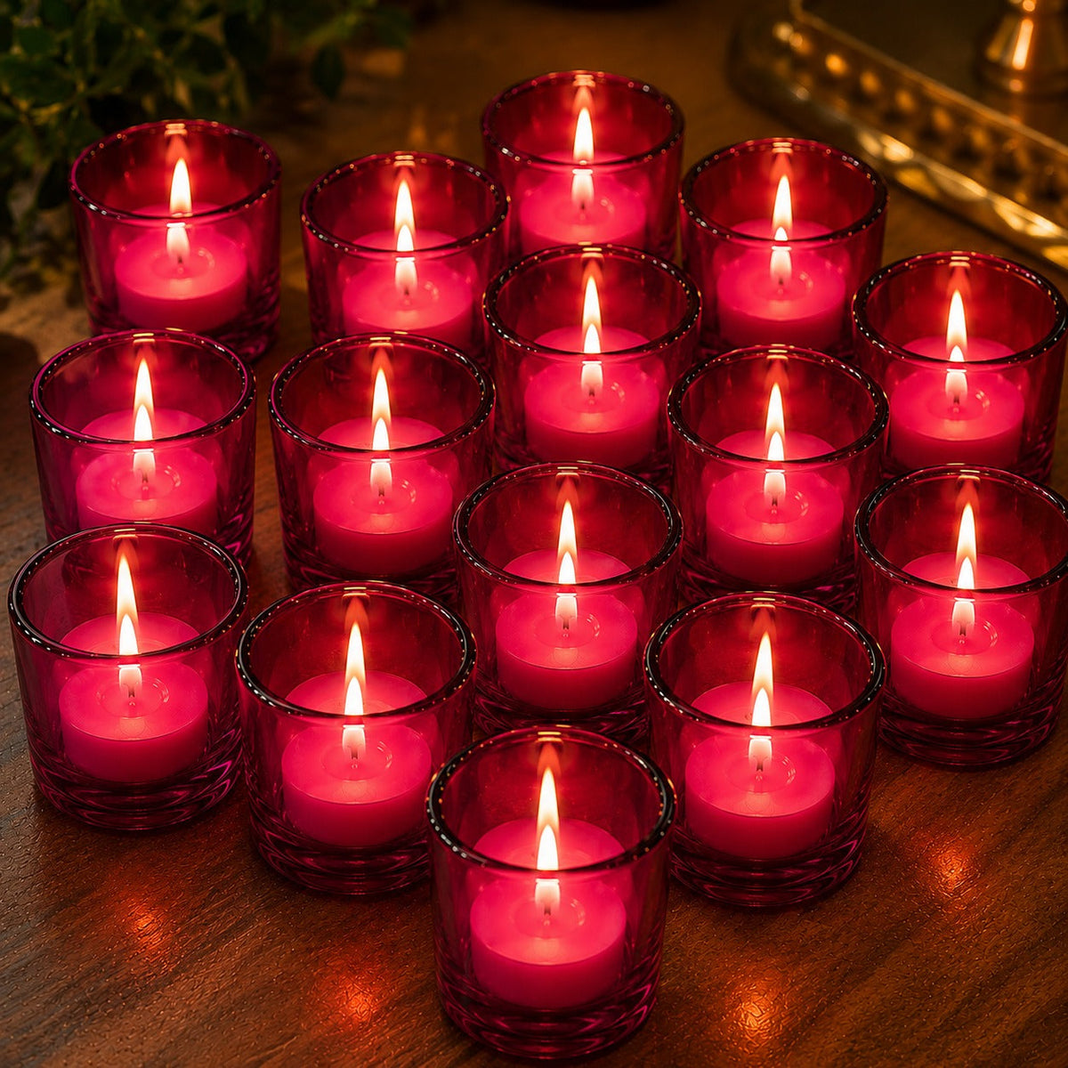 Pure Source India Pink Glass Votive Tealight Candle Holders Pack of 16