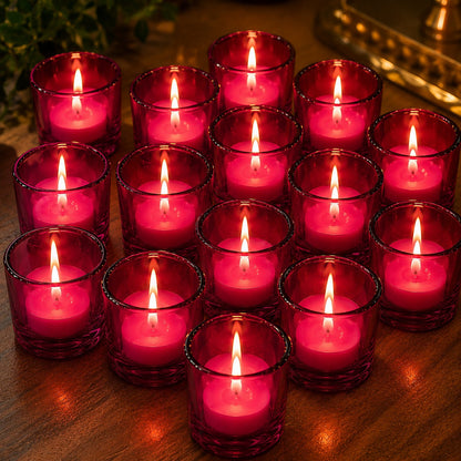 Pure Source India Pink Glass Votive Tealight Candle Holders Pack of 16