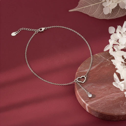 Giva Silver Heart Melting Chain Anklet