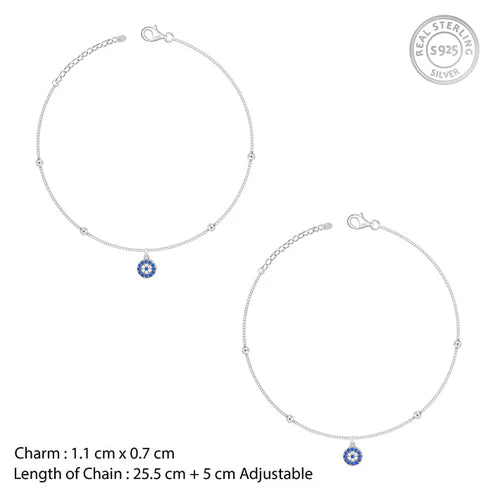 Giva Silver Evil Eye Charm Anklet