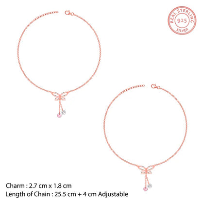 Giva Rose Gold Butterfly Dance Anklet