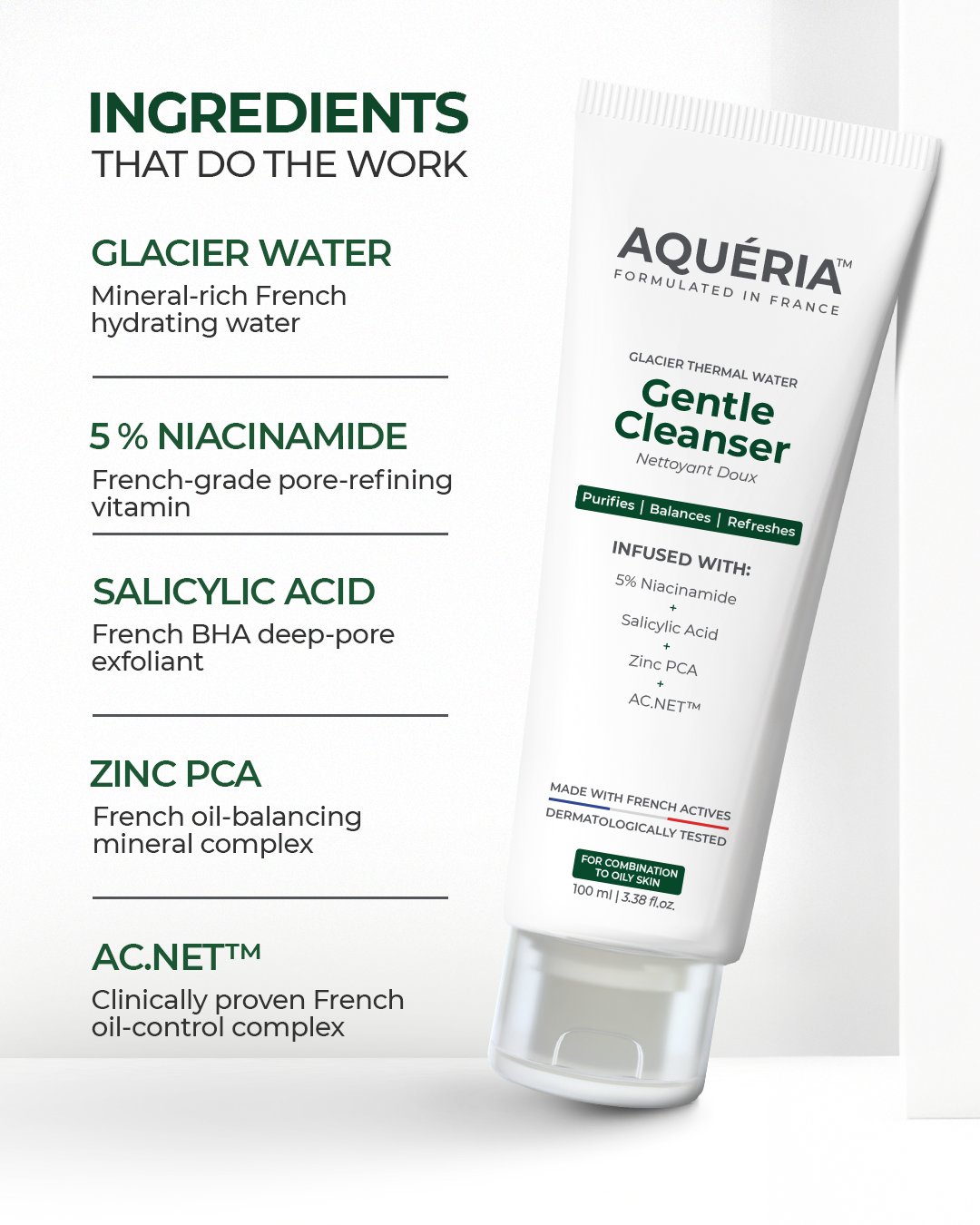 The compact Aqueria Mini Cleanser, perfect for travel or on-the-go oil control.