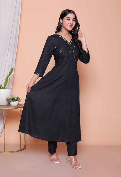 Miravan Womens Black Mirror work Angrakha Kurta and Palazzo Set - view 3