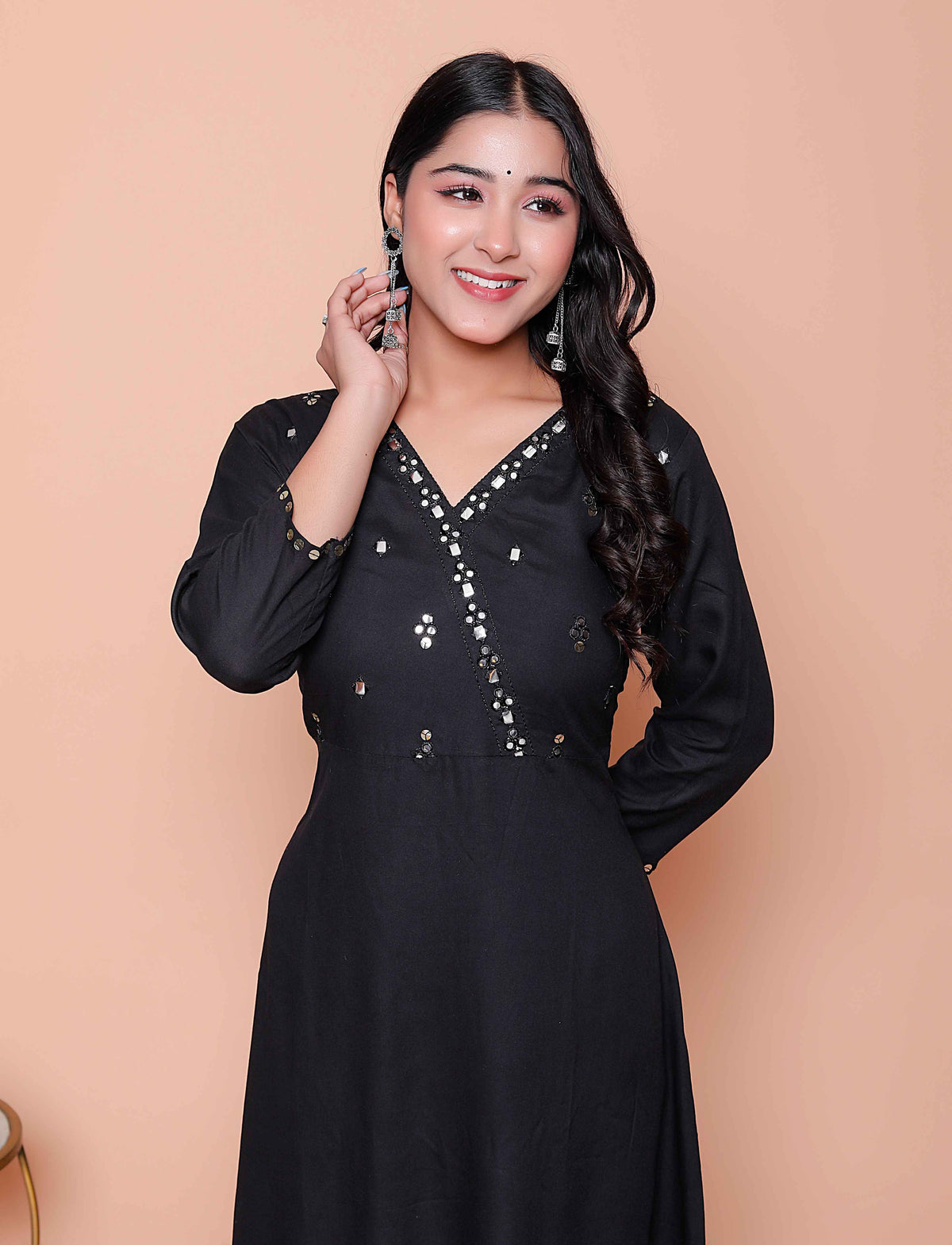 Miravan Womens Black Mirror work Angrakha Kurta and Palazzo Set - view 4