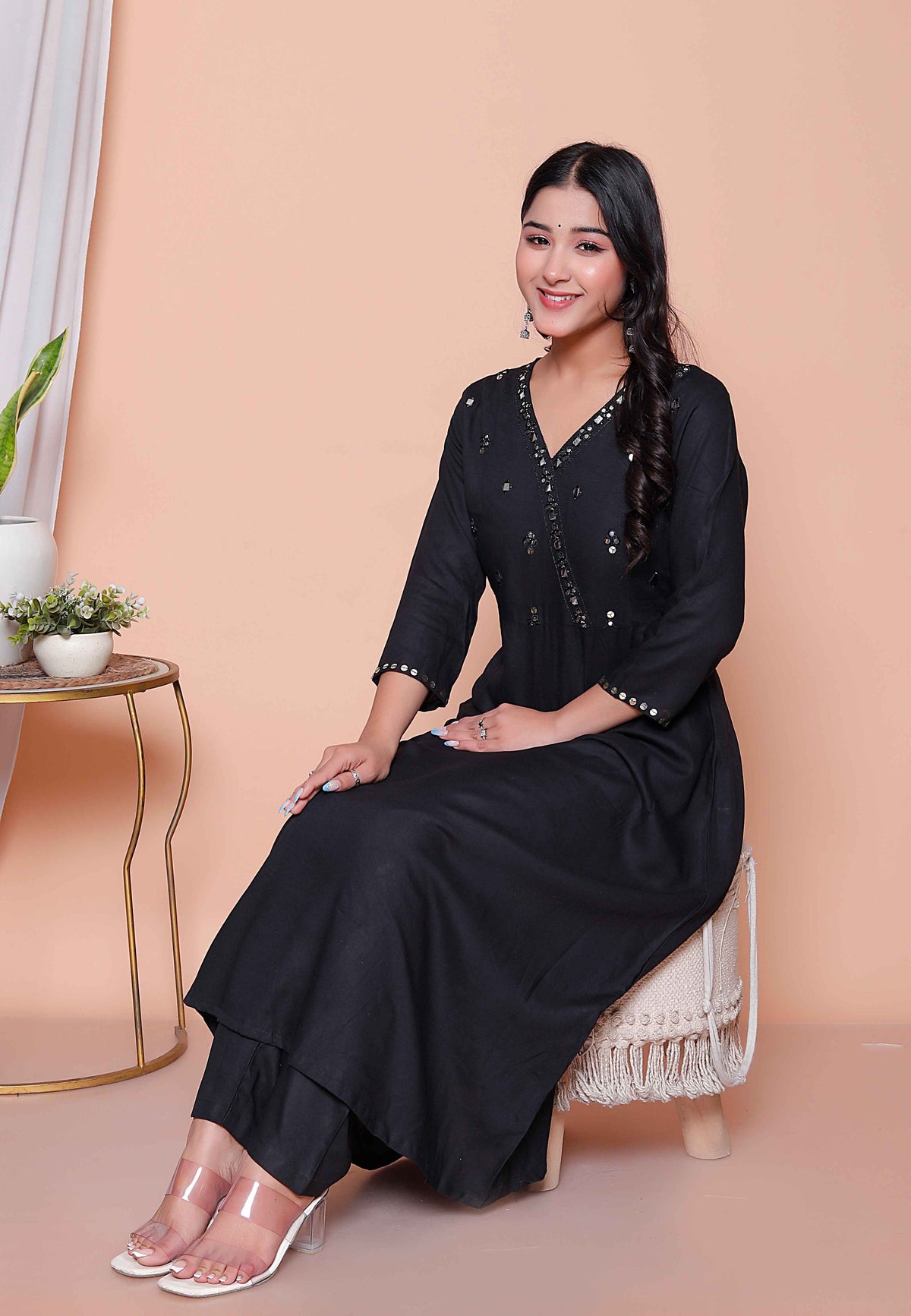 Miravan Womens Black Mirror work Angrakha Kurta and Palazzo Set - view 5