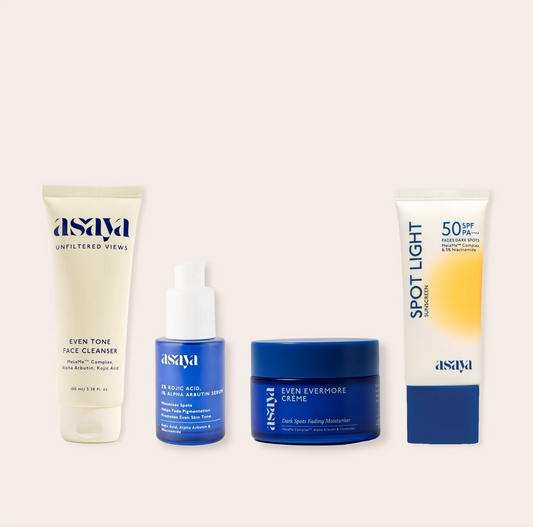 Asaya 4 Step Skincare Set Cleanser Kojic Serum Creme and Sunscreen