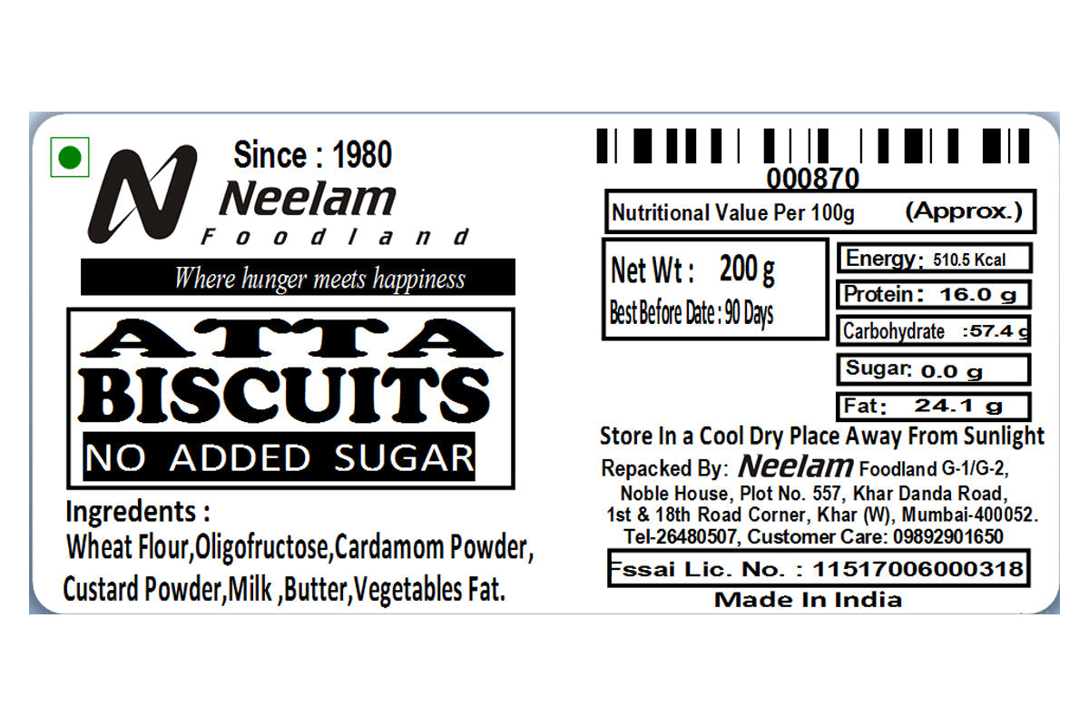 Neelam Foodland Atta Biscuits No Added Sugar 