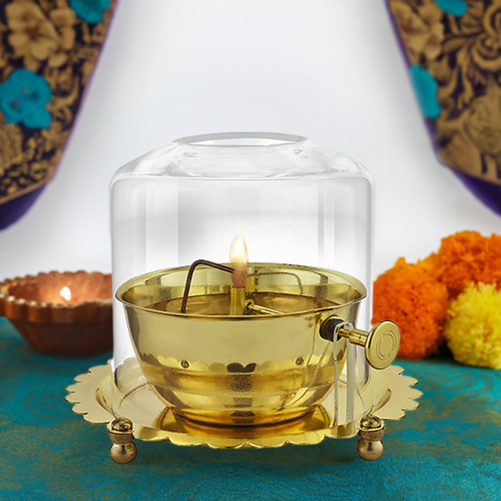Tamas Akhand Jyot Diya With Wick Lifting Screw Lever - PUSHMYCART