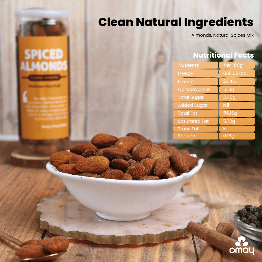 Omay Foods Spiced Roasted Almonds, 170g