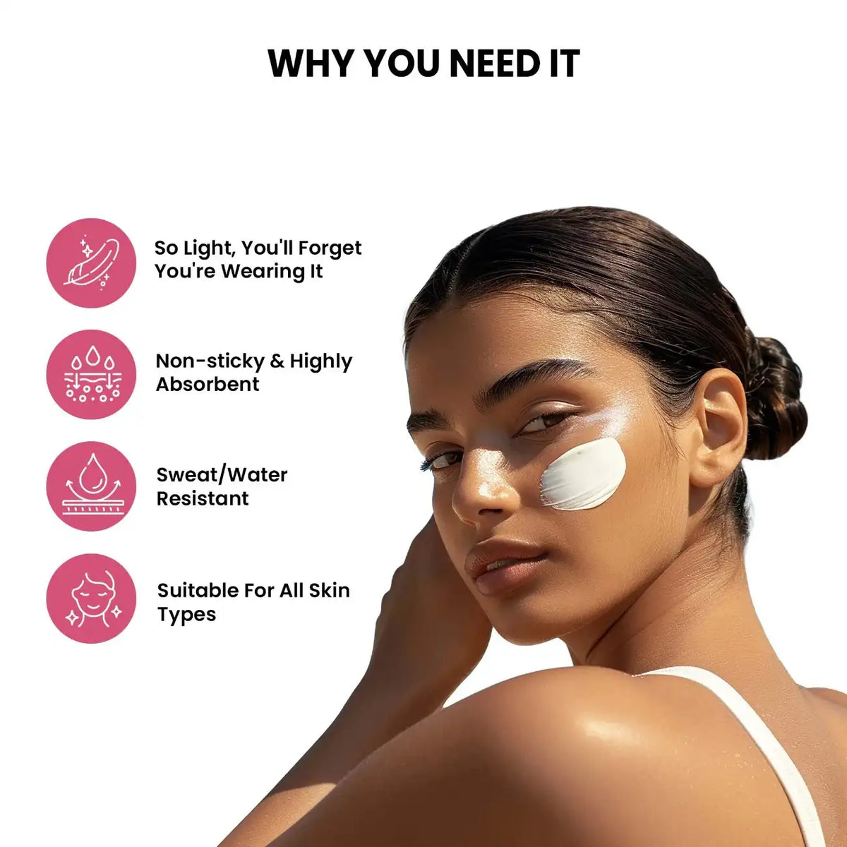 ThriveCo Sunscreen SPF 50 PA++++ bottle with broad-spectrum UV protection, shown on healthy skin. - Image 6