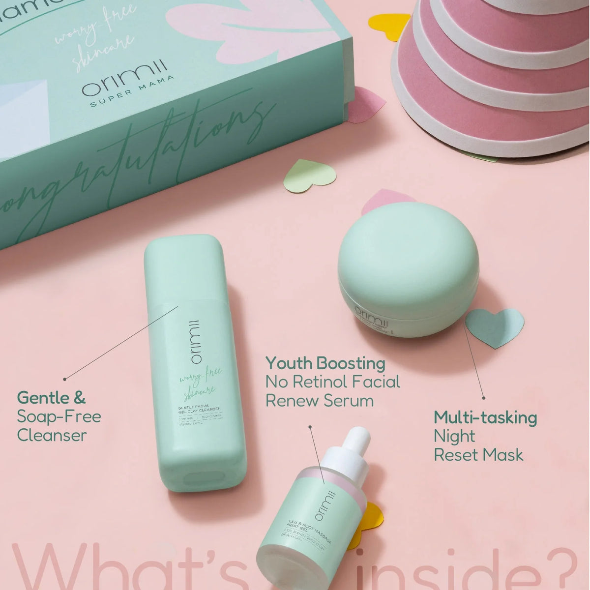 Orimii Skincare All A Mama Wants Gift Box featuring cleanser, mask, and serum in elegant packaging. - Image 2