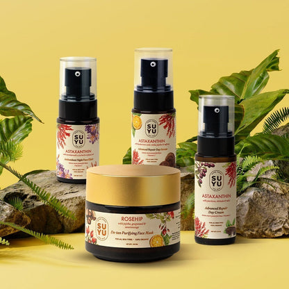 Suyu India Revive & Repair Regime bundle with serum and cream, promoting youthful, revitalised skin.