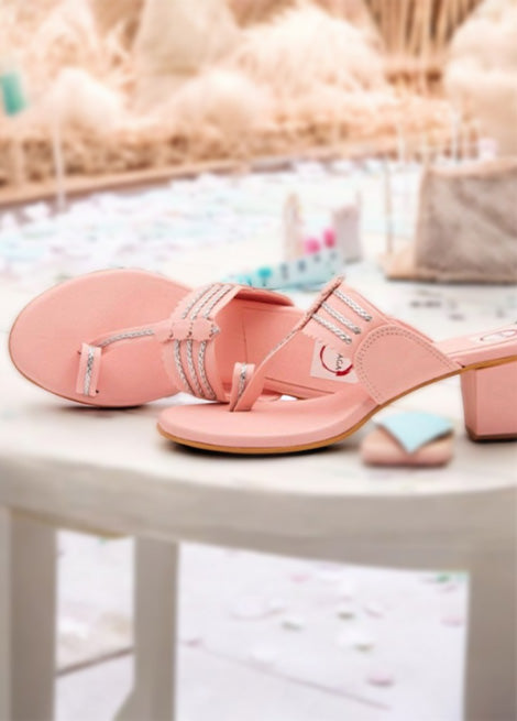 Dhaga Pink Block Heel Kolhapuri for Women