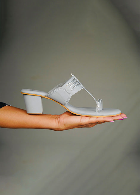 Dhaga Grey Block Heel Kolhapuri for Women