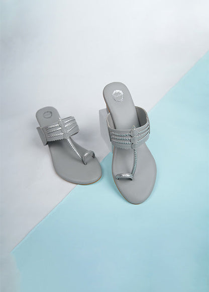 Dhaga Grey Block Heel Kolhapuri for Women