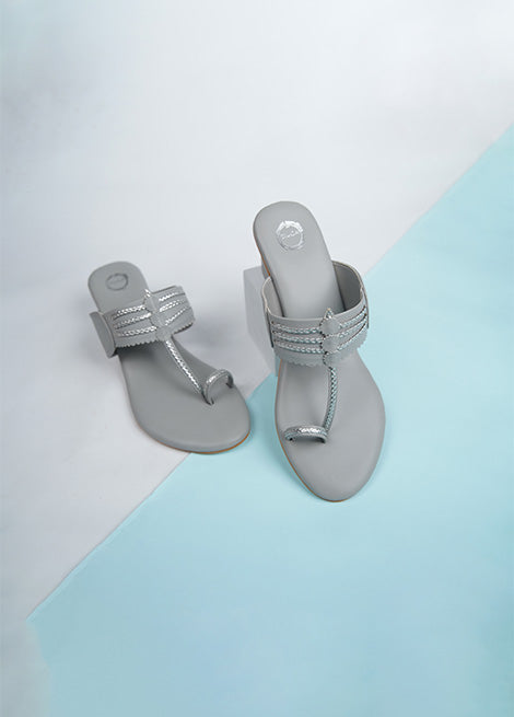 Dhaga Grey Block Heel Kolhapuri for Women